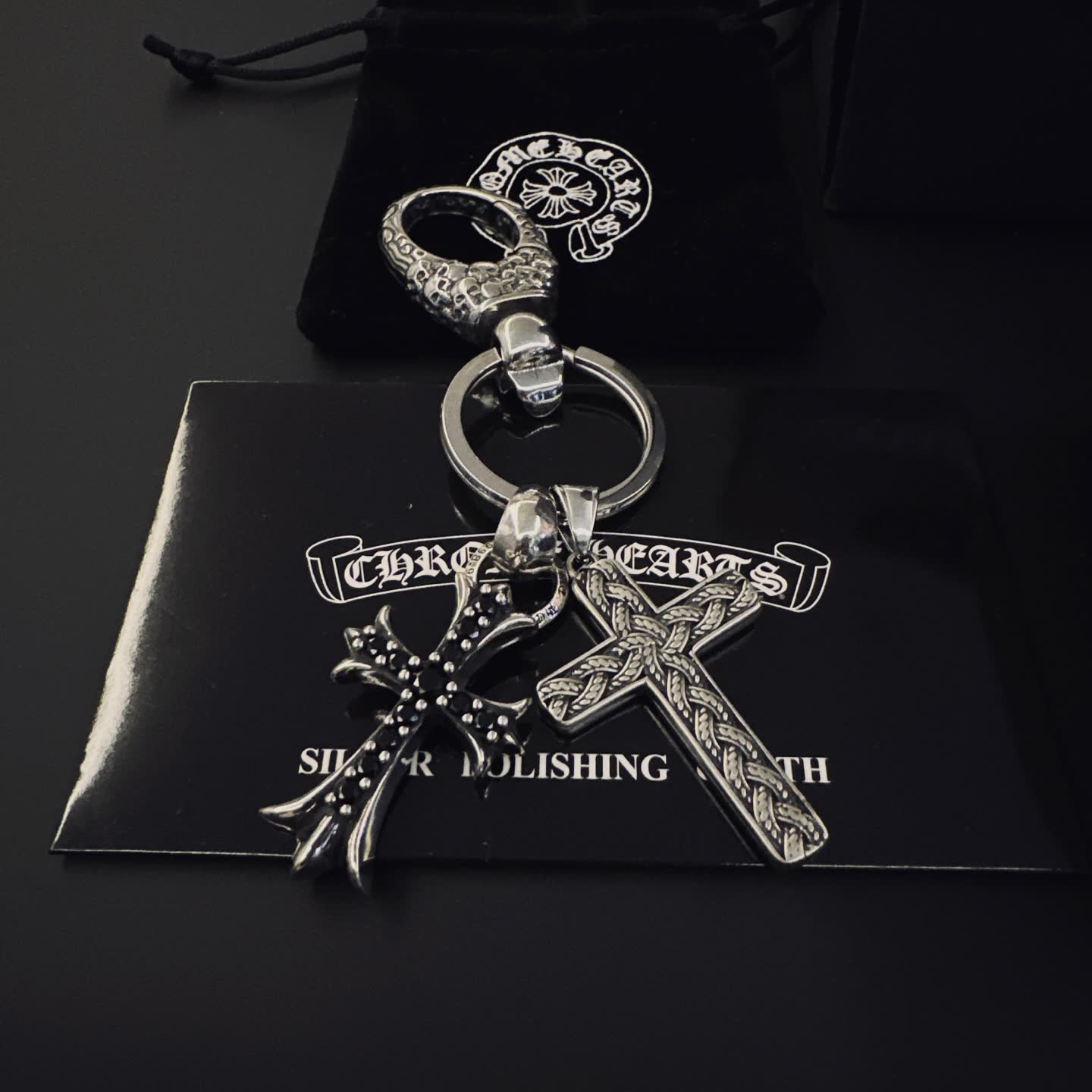 Chrome Hearts Silver Keychain with Cross Charms